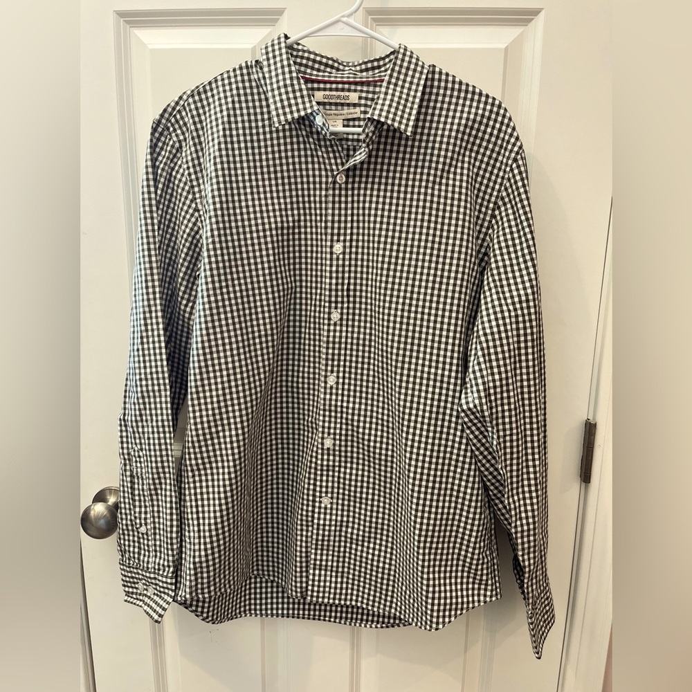 Large Men’s Good Threads Green and White Long Sleeve Button Up Shirt